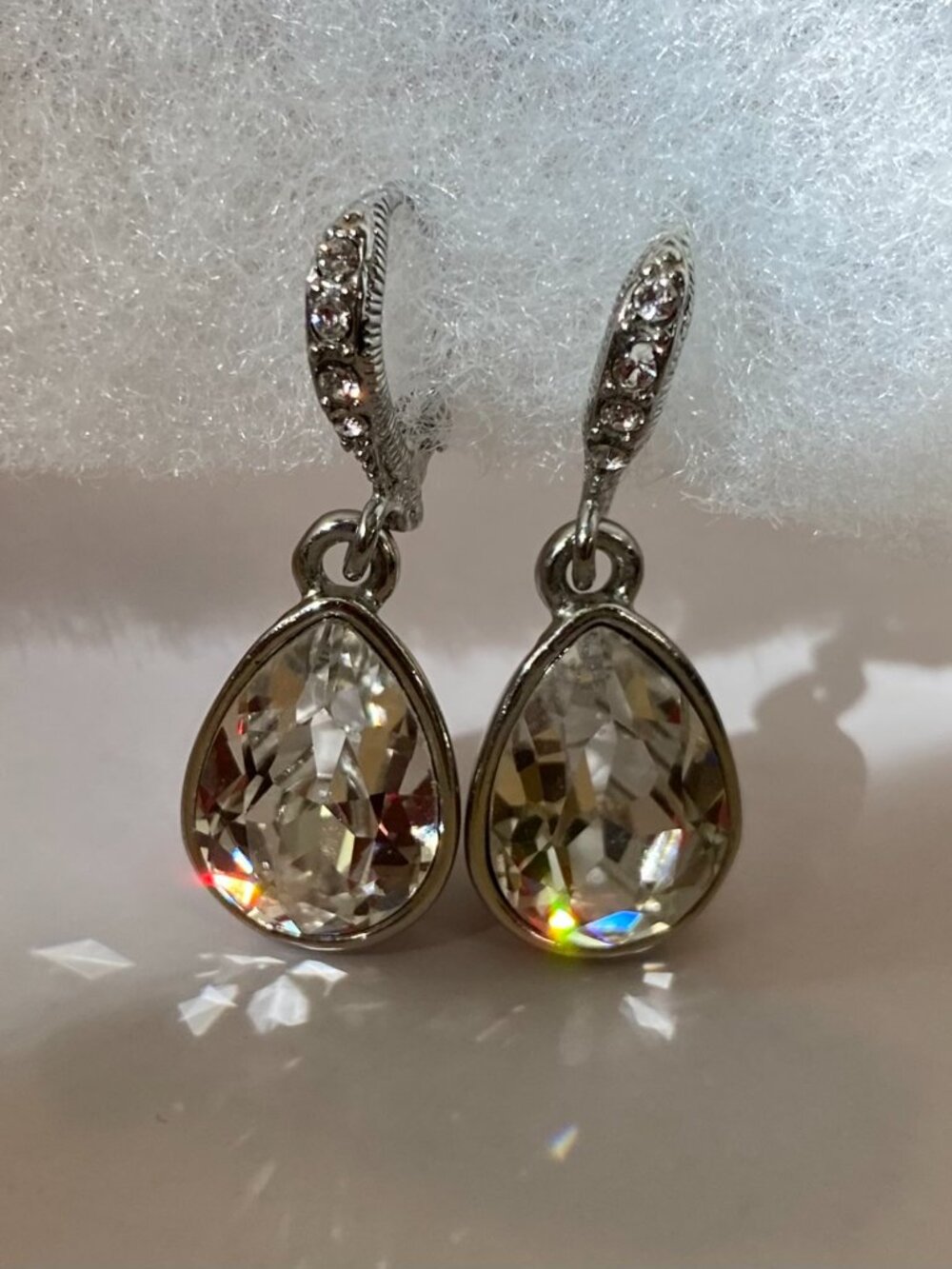 GIVENCHY Crystal Teardrop Dangle Earrings Silver Tone Clear Pave Leverback - Picture 4 of 8
